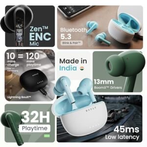 Boult Audio W20 Truly Wireless in Ear Earbuds with 35H Playtime, Zen™ ENC Mic, 45ms Low Latency, 13mm Bass Drivers, Type-C Fast Charging, Made in India,Touch Controls, IPX5 Ear Buds TWS (Pine Green)