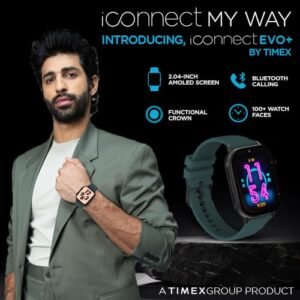 TIMEX iConnect EVO+Made in India Unisex Smartwatch|Largest Display 2.04″ AMOLED with 368×448 Pixel Bluetooth Calling|Rotating Functional Crown|AI Voice Assist|Upto 7 Days Battery -TWIXW404T