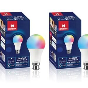 Havells Glamax 9W LED WiFi Smart B22 Bulb|Energy Efficient|Music Sync Function|Compatible with Amazon Alexa and Google Assistant|Multi User Feature|Made in India|Pack of 2