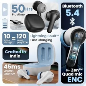 Boult Newly Launched K10 Truly Wireless in Ear Ear Buds with 50H Playtime, 4 Mics Clear Calling, 45ms Low Latency, Type-C Fast Charging, IPX5, Made in India TWS Earbuds Bluetooth Wireless (Ice Blue)