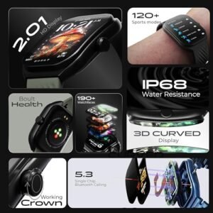 Boult Newly Launched Trail Smart Watch 2.01” 3D Curved HD Display, BT Calling, Working Crown, 190+Watchfaces, 500 Nits Brightness, AI Voice Assistant, SpO2 Monitoring, 120+ Sports Mode (Raven Black)